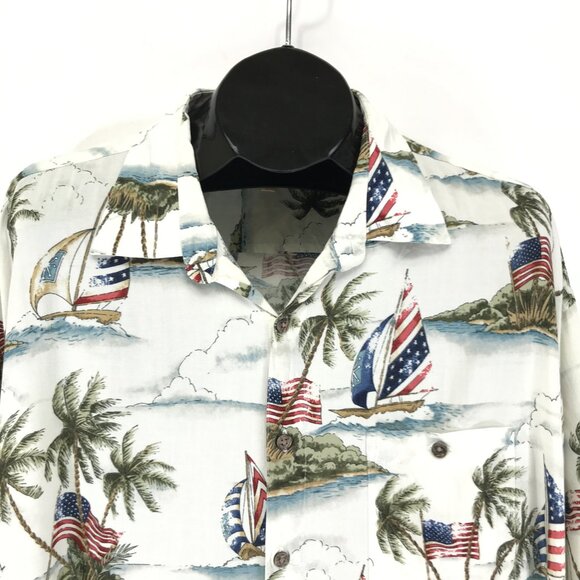 Campia Moda Casual Button Down Hawaiian Shirt Men's XXL Tropical Patriotic Flag - Picture 2 of 9